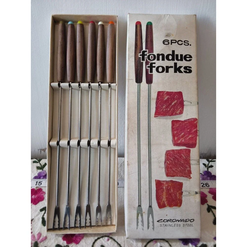 VTG Coronado 6 Piece Fondue Forks Made in Japan Original Box Stainless Steel MCM